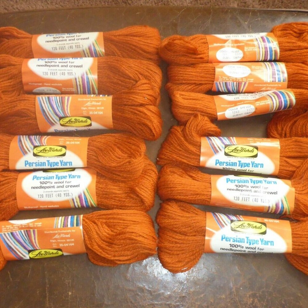 12 Vintage Skeins Lee Wards Persian Type Yarn Needlepoint & Crewel Burnt Orange